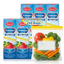 Teivio Gallon Freezer Bags 240 Count (6 Pack of 40), Double Zipper Seal, BPA-Free Plastic Food Storage Bags, Write-On Space, for Home, Kitchen, Travel, Camping, Snacks, Sandwich bags