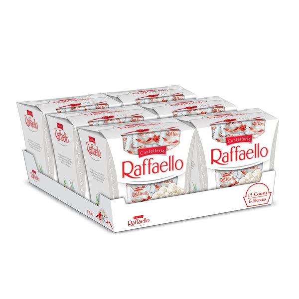 Ferrero Raffaello Premium Gourmet White Almond, Cream and Coconut, Candy for Gifting, A Great Easter Gift, 5.3 oz, 15 Count, Bulk 6 Pack