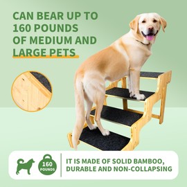 Dog Stairs/Dog Step with 4 Steps, Dog Stairs for High Beds Cars Couch, Durable Bamboo Pet Stairs for Small Medium Large Dogs,Can Support Large Dogs Weighing Up to 160 LB
