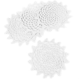 kilofly Crochet Cotton Lace Table Placemats Doilies Value Pack, 4pc, White, Net, 6 inch