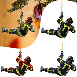 Fireman Christmas Tree Decorations 4 Pieces, Fireman Christmas Decorations with Light Pattern, Acrylic Christmas Tree Decoration, Fireman Hanging, Fireman Christmas Party Accessories