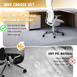 BesWin Office Chair Mat for Carpet, 32" x 48" Heavy Duty Hard Computer Desk Chair Mat for Carpeted Floors, Anti-Slip Carpet Floor Protector Mat for Office Chair, Smooth Glide, Ship Flat