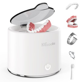 Ultrasonic Retainer Cleaner, KECOOLKE 48kHz Retainer Cleaner Machine for Dentures, Mouthguard, Braces, Night Guard, Toothbrush, Jewelry with Dental Cleaning Pod-Cool White