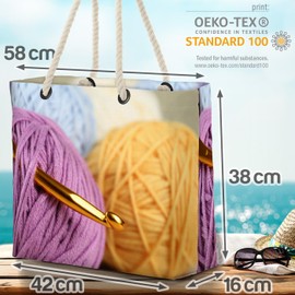 VOID Crochet Hook Wool Crochet Beach Bag Shopper 58 x 38 x 16 cm 23L XXL Shopping Bag Travel Bag Beach Bag, multicoloured