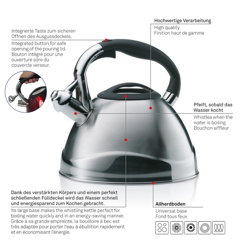 Kela Varus Kettle with Whistle, Suitable for Induction Cookers 3.0L