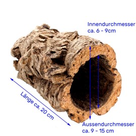 Great cork tube made of pure cork bark, 20cm long, 15cm high, also ideal as a cork terrarium decoration