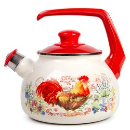 Whistling Tea Kettle Stovetop Rooster Enamelware Kettle 2.7-qt. (2.5 L)