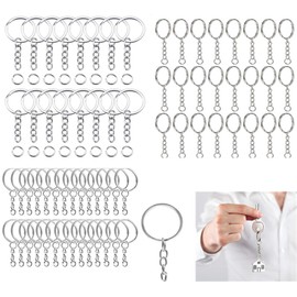 150 Pcs Metal Key Chain Ring with Chains - Ring Diameter 25mm - Key Chains Rings Parts with Open Jump Ring and Connector，Jewelry Making Key Ring Perfect for Jewelry or Craft DIY (Silver)