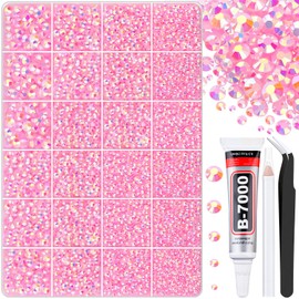 TINKRSTUFF 30000Pcs Light Pink AB Rhinestones for Bedazzling with B7000 Jewelry Glue, Bedazzler Kit Flatback Gems, Resin Rhinestones for Crafting Crafts Clothing Shoes Fabric Nail Art Assorted Size 2/3/4/5/6mm