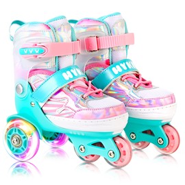 HYKID Adjustable Kids Roller Skates, Ages 5-8, Light Up Wheels and Safety Three-Point Design, Beginners Training Skates for Girls Boys Children's Day Gift (Butterfly, S-Small)