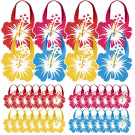 Aliceset 28 Pcs Hibiscus Party Favor Bags Hawaiian Luau Gift Bags with Handle Non Woven Summer Treat Totes for Tropical Aloha Tiki Party Supplies Beach Pool Birthday Decorations