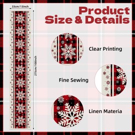 13 x 108 Inch Christmas Table Runner - Red and Black Buffalo Plaid with Snowflakes Pattern for Holiday, Home, Kitchen, Mantel, Dining Table Decor, Winter Xmas Party Supplies