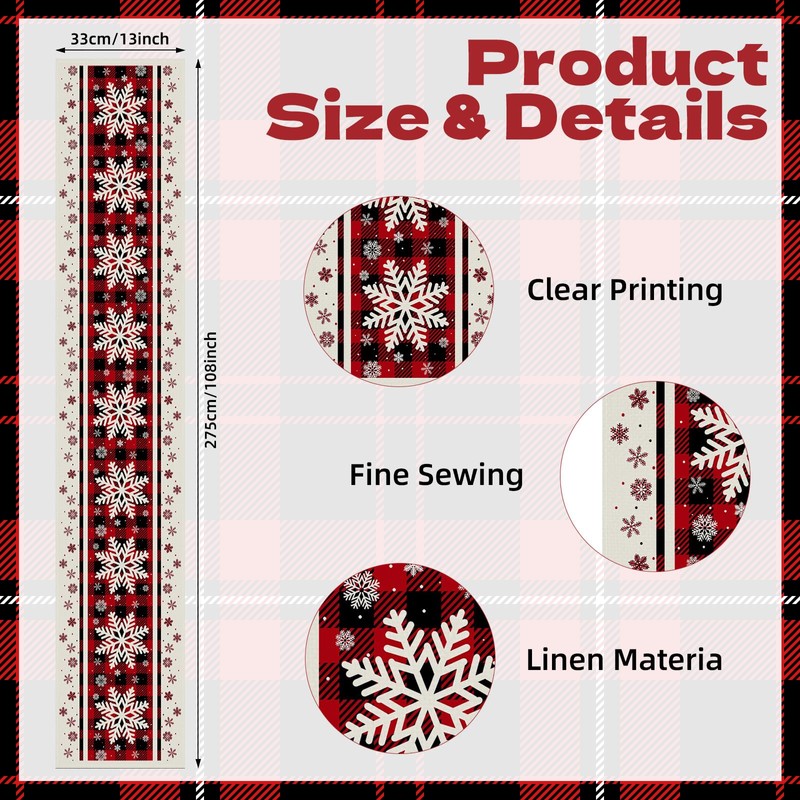 13 x 108 Inch Christmas Table Runner - Red and