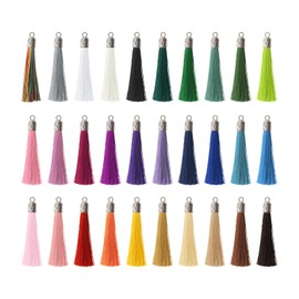Create idea 120pcs Keychain Tassel Pendant with Metal Cap for Earring Bracelet Necklace DIY Projects Craft Jewelry Making Supplies Colorful Silky Tiny 30 Colors