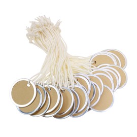 ONLYKXY 50pcs Blank Labeling Tags Round Name Brand Shipping Tags with String Metal Rim Price Tags for Pricing Gift Jewelry Clothing Yard Sale Garage Supplies Marking Label Hang Tags (Kraft, 1.22inch)
