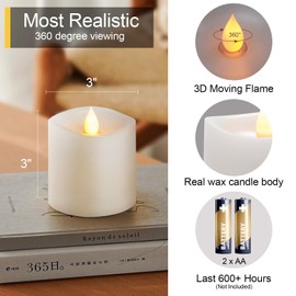 Genwelled Life Plus 3x3 Flameless Candles with Remote Set of 1, 3 inch Battery Candles Flickering with Timer, LED Pillar Candle for Indoor/Outdoor, White