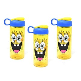 Zak Designs, Inc. [Paquete de 3] Nickelodeon Spongebob - Botella de agua deportiva Sullivan de 16 onzas, sin BPA, color amarillo azul SBXKT071