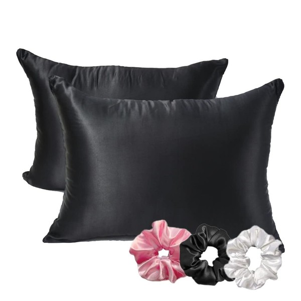 Safhome Satin Silk Pillowcase for Hair and Skin (Standard Black,