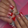 Red French Tips Press on Nails Medium Duck False Nails
