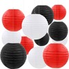 12pcs Black Red White Paper Lanterns,Round Hanging Paper Lampshade,Birthday,Baby Shower,Wedding,Party,Ceiling