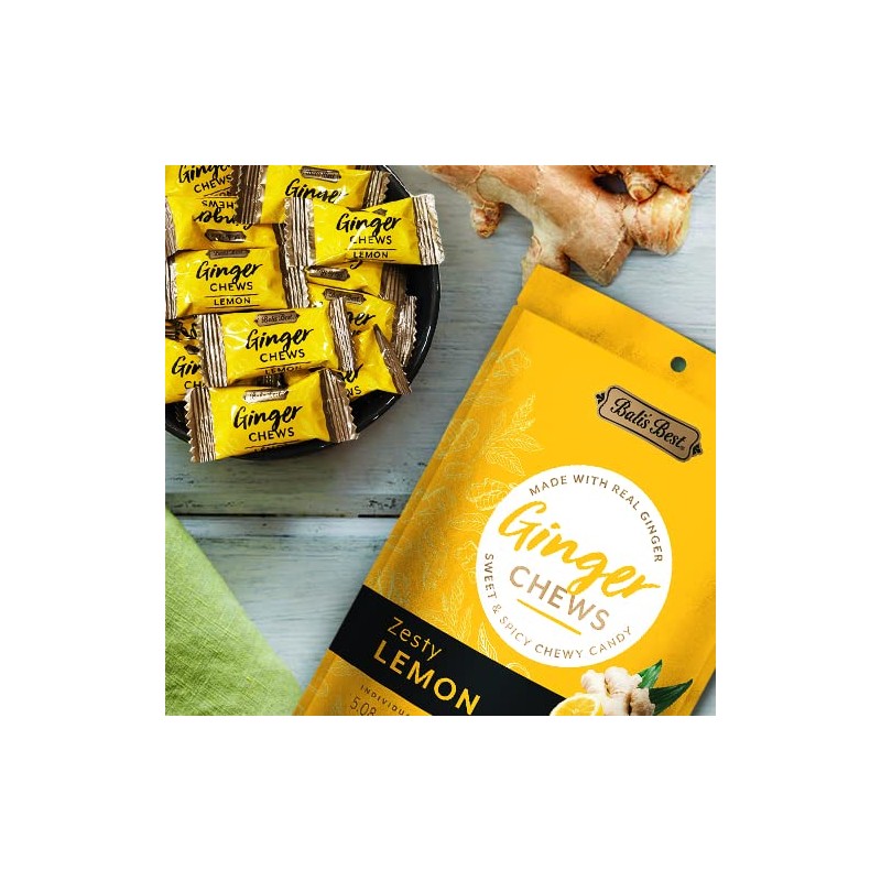 Bali's Best Ginger Chews - Zesty Lemon Flavor, 5.08oz Bag
