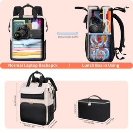 BERTASCHE Lunch Backpack for Women, 15.6 Inch Laptop Backpack with Insulated Cooler Lunch box, Work Backpack for Teacher Nurse Travel College Picnic, Black-Beige