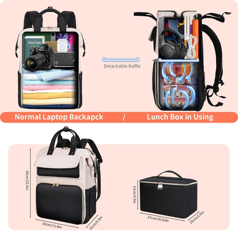 BERTASCHE Lunch Backpack for Women, 15.6 Inch Laptop Backpack with