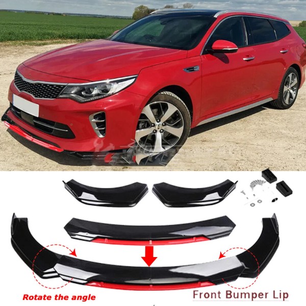 Unbranded Front Bumper Lip Spoiler Splitter Gloss BLK Red For