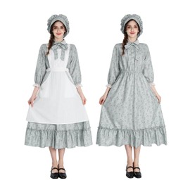 CR ROLECOS Pioneer Dress for Women Prairie Colonial Shirtdress Floral Pilgrim Long Sleeve Costume M