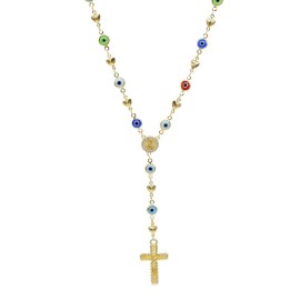 Evil 18k Layered Real Gold Filled EVIL eyes Religious necklaces Rosary Cross