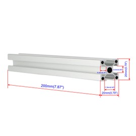 Silver 2020 Aluminum Extrusion Profile Four Holes Linear Rail 2020 Aluminum Profile Frame Machine DIY 3D Printer Workbench CNC (200mm) 4pcs
