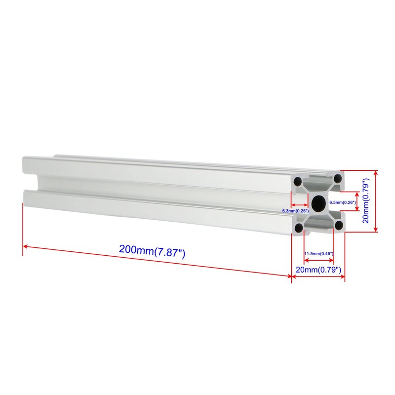 Silver 2020 Aluminum Extrusion Profile Four Holes Linear Rail 2020