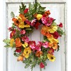 24" Summer Round Poppy Wreath for Front Door with Orange,