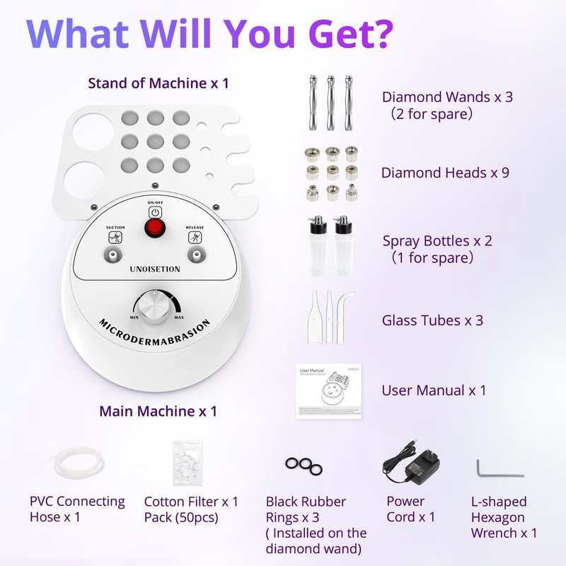 UNOISETION Diamond Microdermabrasion Machine Professional, 3 in 1 Dermabrasion Facial
