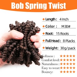 Lifabeauty 8 Packs Short Spring Twist Crochet Hair 4Inch Pretwisted Passion Twist Crochet Hair Curly Pre Looped Crochet Braids Hair Bomb Twist Kids Crochet Hair for Black Women (4 Inch, M30#)