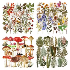 VSCO Pack of 160 Transparent Decorative Stickers, Scrapbooking Stickers, Flowers, Plant, Mushroom, Fern Theme, PET Stickers for Laptop Cups Luggage Photo Album Notebook Diary Greeting Card Envelope
