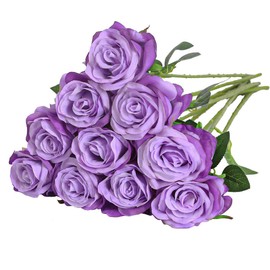Nubry Artificial Silk Rose Flower Bouquet Lifelike Fake Rose for Wedding Home Party Decoration Event Gift 10pcs (Light Purple)