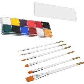12 Colores Pintura de la Cara con Aceite sólido Kit de Pintura de Pigmento de Pigmento con 6 Pinceles Pincel Brocha Pintura Corporal y Facial de Forma Segura Pintura Corporal para estu