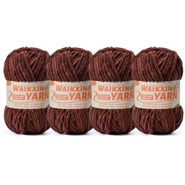 （4 Deep Coffee） 4 Pack Super Soft Fuzzy Chenille Chunky Yarn for Crocheting, 400g (350yds) Velvet Fluffy Amigurumi Yarn for Hand Knitting Baby Blankets Weaving Craft