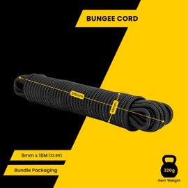 Brotree Bungee Cord Elastic Shock Cord 6mm x 10m Bungee Rope Heavy Duty for Trailer, Tarpaulin, Tent Pole, Kayak and Backpack - Black