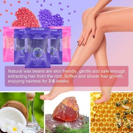 500g Hard Wax Beads for Hair Removal with 10 Sticks, Wax Beads for Sensitive Skin, Body Wax Beads for Thick Hair, Waxing Beads for Face, Eyebrows, Body, Home(100g/pack) (5 Pack, Rose+Lavender)