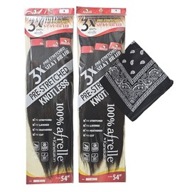 Afreezm Pre-Stretched Silky Braiding Hair 3X with Bandana - 2 Packs - 54 inches (#4)