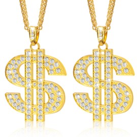 najdeiuyt 2PCS Gold Chain with Dollar Sign, Fake Gold Chain, Gold Money Chains for Men, 80 90s Hip Hop Gold Digger Costume Accessories, Money Chains Necklace, Hip Hop Jewelry