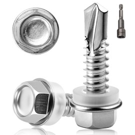 55 PCS Self Tapping Screws Metal M6.3X25MM Hex Head Self Drilling Screws 410 Stainless Steel Tech Screws for Metal Self Tapping Bolts for Ventilation Pipes Corrugated Roofing Windows with Hex Socket