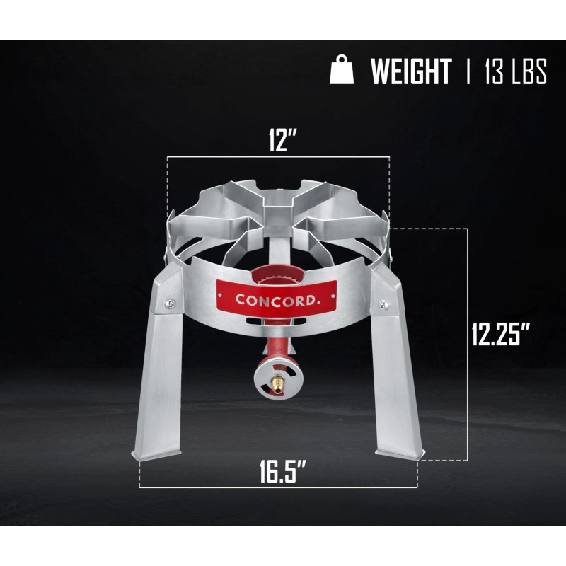 CONCORD Titan Burner. Stainless Steel Single Propane Burner. 50,000 BTU.