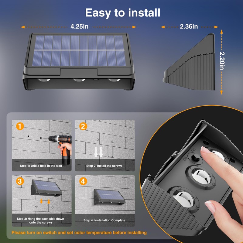 Onforu 8Pack Fence Lights Solar Powered,Solar Lights Outdoor,3 Modes (Warm/Neutral/Cool
