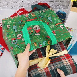 Pack of 8 Christmas Gift Bags, Large, 32.5 x 25 x 17 cm Gift Bags, Christmas Gift Bags, Christmas Bags with Handles, Reusable Christmas Gift Bags