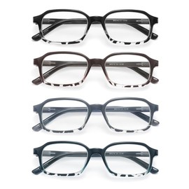 Yuluki 4 Pack Reading Glasses Blue Light Blocking,Rectangular Computer Readers for Women Men with Spring Hinge,Anti Glare Filter Lightweight Eyeglasses +3.0