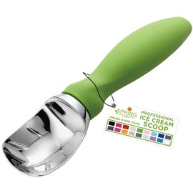 Spring Chef Green Heavy Duty Ice Cream Scoop with Non-Slip Handle - Professional Metal Ice Cream Scooper for Cookie Dough, Frozen Yogurt, Gelato, Sorbet, Melon - Dishwasher Safe Kitchen Tool