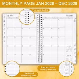 2026 Diary/Planner, January 2026 - December 2026, A5 Weekly Planner with 12 Monthly Tabs, Back Pocket, Planner 2026 with Elastic Closure, Flexible Cover, 14.8×21cm, Green